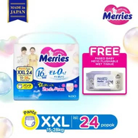 Merries Premium Popok Bayi CelanaXXL  isi 24 pcs  Free Merries - Paseo Hello Baby Flushable Wet Tiss