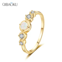 18K Yellow Gold Ring Engagement Wedding Band Opal Lab Grown Diamond Ring for Women 925 Sterling Silver Ring