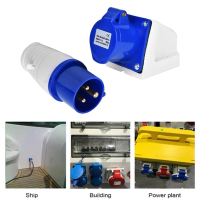 16 amp 3 pin socket and  wall mounted 220-250V  IP44 16A caravan camper van
