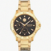 【VERSUS】VERSUS凡賽斯男錶型號VV00112(黑色幾何立體圖形錶面金色錶殼金色精鋼錶帶款)