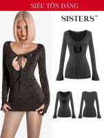 Đầm body ánh kim dài tay khoét ngực SISTERS thiết kế cột dây phối ống tay loe xẻ màu đen quyến rũ Ke