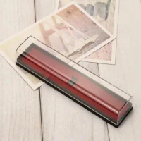 Clear Transparent Pencil Cases with Red Color Bottom Plastic Pen Packing Boxes Wholesale Gift Boxes