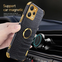 For Xiaomi Redmi 12 4G Case Luxury Leather Plating Car Magnetic Holder Ring Cover For Xiaomi Redmi 12 4G Shockproof Coques