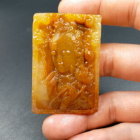 實物拍照 天然玉石a貨黃龍玉觀音掛件黃龍玉蓮花觀音吊墜玉牌子