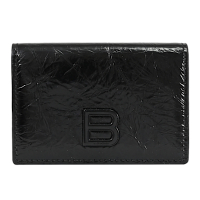 BALENCIAGA Papier 經典LOGO亮面揉製皮革釦式三折小短夾(黑)