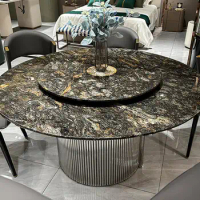 Platinum luxury stone table natural marble round table home light luxury luxury deluxe dining table villa dining table