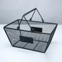 5pcs Black Cosmetics Storage Baskets Hollowed Out Design Skep With Handle Iron Wire Mesh Shopping Basket lin4312