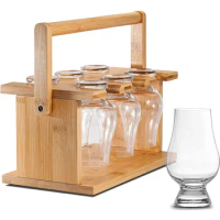 Bamboo Whisky Tasting Glass Rack with whisky glass Glassware Drying Holder Carrier Bourbon Whiskey Glasses Storage Organizer