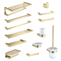 Gold Brushed Bathroom Accessories Hardware Set Toilet Brush Holder Paper Holder Towel Bar Rack Robe Hook Soap Dish Towel Ring