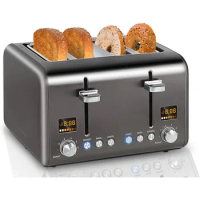 Toaster 4 Slice, Stainless Bread Toaster Colorful LCD Display, 7 Bread Shade Settings, 1.4'' Wide Slots Toaster ，1800W