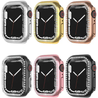 Women Diamond Case for Apple Watch Series 8 7 6 SE 5 9 41mm 45mm 38/42MM PC Bumper Protector Accessories Iwatch Cover 40mm 44mm
