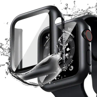 PC Hard Case + Anti-Drop Tempered Film For Apple Watch 40 38 41 42 44 45mm Waterproof Screen Protective For iWatch 7 6 5 4 3 2 1