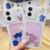 Sarung Telefon dengan Slot Kad Kartun Tom dan Jerry, Serasi dengan OPPO A3x, A3 5G, A3 Pro 5G, A60, 