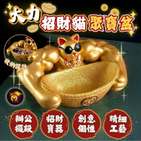 【大力招財】招財貓 聚寶盆 招財擺飾 招財擺件 大力招財貓 肌肉財神 招財聚寶盆 金色招財貓 風水聚寶盆 紫龍騎士