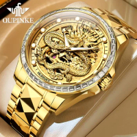 OUPINKE Automatic Dragon Watch for Men Top Luxury Diamond Lap Golden Hollow Out Imported CITIZEN Movement Mechanical Wristwatch