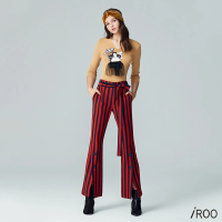 【iROO】條紋綁帶設計長褲