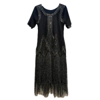 Womens Fashion Flapper Fringed Sequin Dress 1920s Beaded Sparkly Tassels Hem Dresses Great Gatsby Bodycon Slip Party Dress
