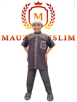 MAUZA MUSLIM Baju Setelan Celana koko Anak Laki Laki Lengan Pendek Bahan Katun Cordova Motif Bordir
