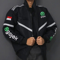 Jaket Bomber Ojek Online Gj Hitam Logo Pria Distro Parasut Waterproof Keren Best Seller