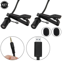 USB 2.0/3.5mm Dual heads Mics Microphone Clip-on Lavalier Lapel USB 3.5 mm 2 Microphone Mic for Phone Windows 10 7 8 Computer 2m