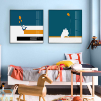 現代簡約創意卡通動物兒童房掛畫小熊狐貍抽象風景臥室客廳裝飾畫