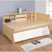  MUNA 家居 凱亞松木實木單人床架/含床邊櫃不含收納櫃全組(單人床 床台 收納)