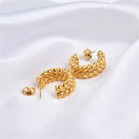 New Popular Stainless Steel C Shape Hoop Earrings For Women Fashion Statement Snail Threaded CC Stud Earrings Minimalist Jewelry