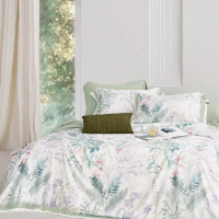 BIOSIBEDDING Sprei Bedcover Katun Jepang Sutra Motif Bunga Floral Hijau Muda Pastel Dasar Putih - Sp