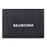 【Balenciaga 巴黎世家】Balenciaga CASH字母LOGO牛皮三折釦式短夾(黑)