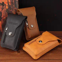 Universal Leather Phone Pouch For Redmi K60E K60 Pro K50 Ultra Zipper Waist Wallet Slot Belt Clip Phone Bag For Redmi K40 Gaming