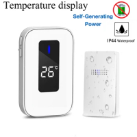 Wireless Doorbell Waterproof Self-Powered 38 Songs Optional Door bell Sets Home Outdoor whith Temperature display Doorbell