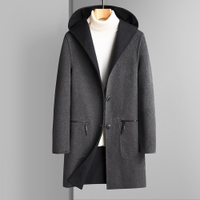 [巴黎精品]毛呢外套中長版大衣-連帽雙面穿羊毛保暖男外套2色p1ac72