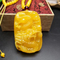 Free Shipping Natural chicken oil yellow old honey wax dragon brand pendant amber original stone dragon carving Pendant men's an