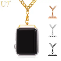 U7 Chain Necklace For AppleWatch Series 1/2 38mm/42mm Belt Accessories Men/Women Gold Color Stainless Steel P1062
