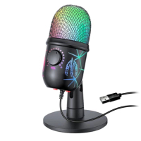 USB Condenser Microphone With Noise Cancellation USB Gaming Microphone RGB Microphone For Pc Computer Laptop Video Recording