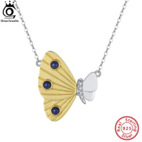 ORSA JEWELS 925 Sterling Silver Natural Lapis Lazuli Butterfy Pendant Necklace for Women Mom Fashion Gemstone Jewelry GMN21