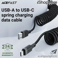 Acefast Kabel Charger USB A to Type C 3A C14‑04 – Spring Retractable Nylon 1,2 m Data Transfer & Cha