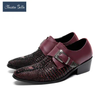 Christia Bella Italian Party Men Oxford Shoes Genuine Leather Buckle Dress Shoes Male Monk Strap Brogue Shoes Business Footwear