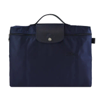 【LONGCHAMP】LE PLIAGE GREEN系列刺繡再生尼龍摺疊公事包(海軍藍)
