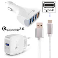2 m Short Type C usb wire QC 3.0 Fast Car charger EU adapter For Samsung A7 A5 A3 2017 Note 10 Pro LG G6 G5 Leagoo S9 Bluboo S8