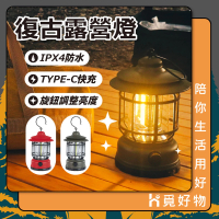 【Ho覓好物】復古LED露營燈 TYPE-C充電(可調明亮 360°照明 長效續航)