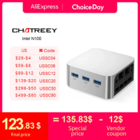 Chatreey T8 Mini PC Intel Celeron Quad Core N200/N100 Pocket Computer 3xHD 2.0 2xGigabit Ethernet Windows 11 Wifi5