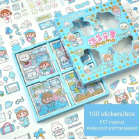 Sticker Momo 1 box 100 Lembar , 25 Lembar Waterproof Stiker Lucu Motif kartun Korea Paper