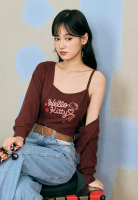 OBSTYLE KITTY妝可愛系列．羅紋小外套+細肩背心真兩件套裝《KB1389》