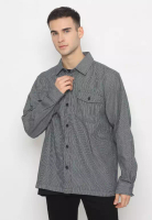 Police Denim POLICE Kemeja Yarndyed Salur Semi Jaket Navy Regular Fit Lengan Panjang Pria