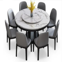 Nordic marble round dining table and chair combination simple and light luxury rotating dining table with turntable