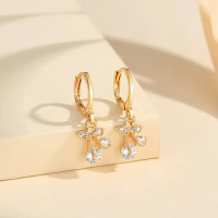 Anting Kristal Ceri Berlapis Emas Baja Tahan Karat Anti Luntur Aksesori Perhiasan Fashion Wanita Dew
