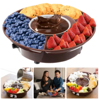 Chocolate Fondue Pot Deluxe Electric Melting Electric Caramel Cheese Maker with Serving Tray 2 Forks Detachable Warming Setting