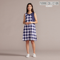 YVONNE 以旺傢飾 天絲麻格紋無袖洋裝-深丈青