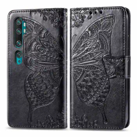 Cute Butterfly Case for Xiaomi Mi Note 10 or Note10 Pro Cover Flip Leather Stand Card Wallet Book Black Xiao Mi Note10Pro